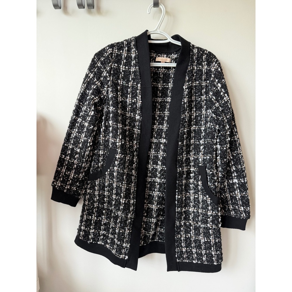 Hidden Label Womens Black White Tweed Knit Open Front Cardigan Jacket Size M